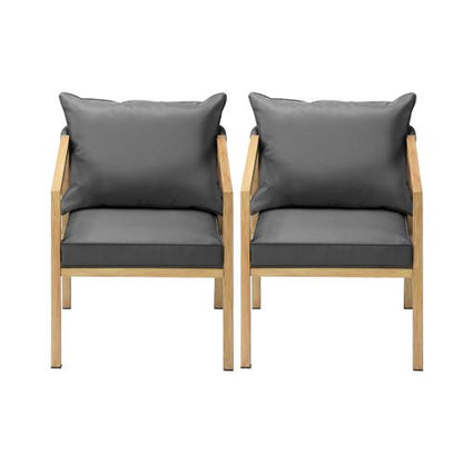 OPS-ACCOR-CH-WD-2PC Livsip 2X Outdoor Armchairs with Padded Seat and Back Cushions