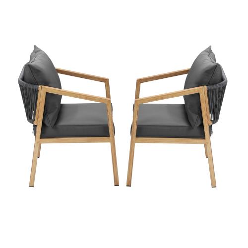 OPS-ACCOR-CH-WD-2PC Livsip 2X Outdoor Armchairs with Padded Seat and Back Cushions