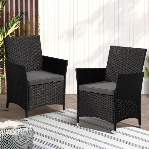 OPS-RTN-CH-BK-2PC Livsip 2X Outdoor Patio Chairs Rattan Black