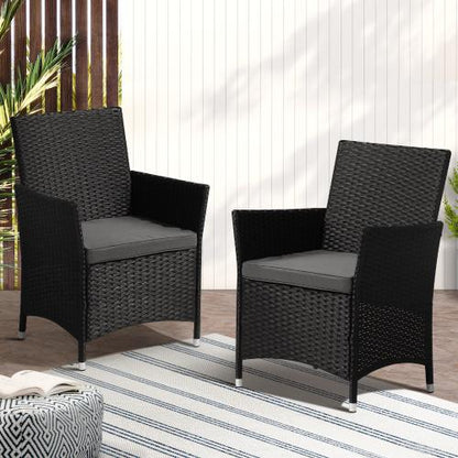 OPS-RTN-CH-BK-2PC Livsip 2X Outdoor Patio Chairs Rattan Black