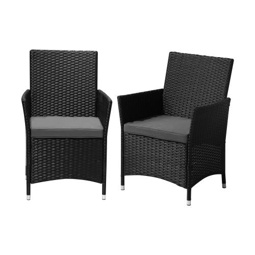 OPS-RTN-CH-BK-2PC Livsip 2X Outdoor Patio Chairs Rattan Black
