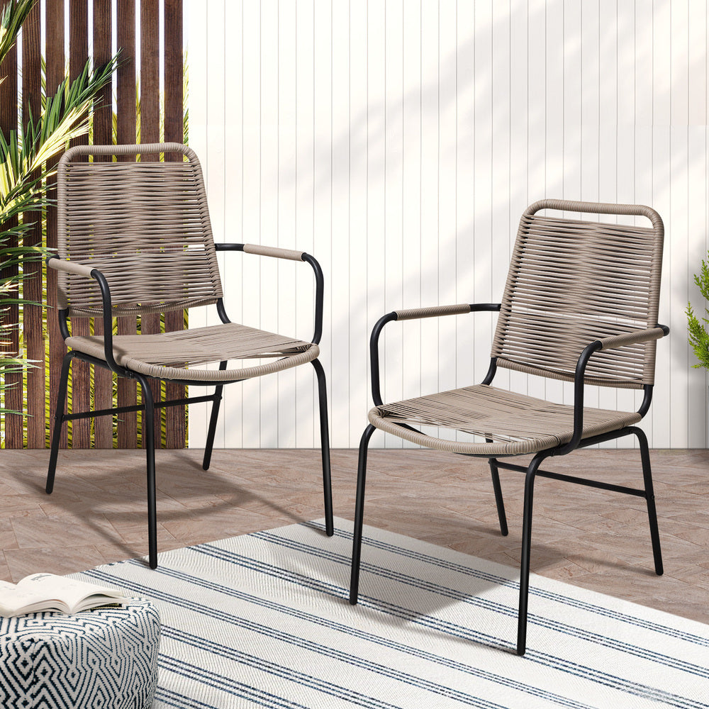 OPS-RW-CH-GY-2PC 2PCS Outdoor Dining Chairs Outdoor Patio Chairs