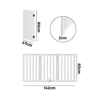 PET-FENCE-S3-80-WH Alopet Wooden Pet Gate Security Door 3-Panel 80cm