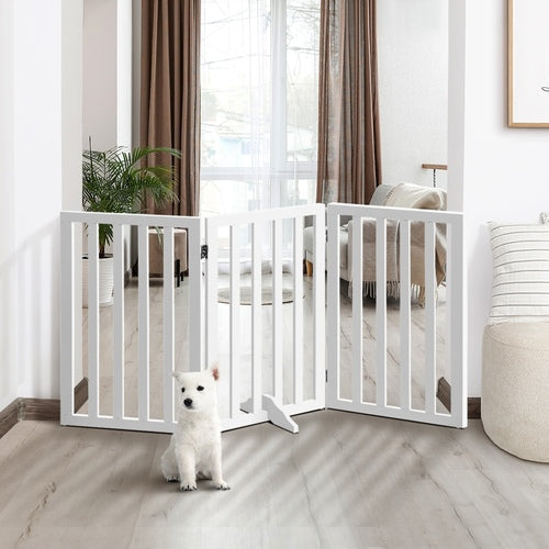 PET-FENCE-S3-80-WH Alopet Wooden Pet Gate Security Door 3-Panel 80cm