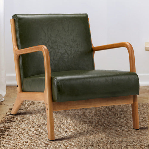 ACH-AGB7-LEA-GN Oikiture Armchair Lounge Chair Couches Sofa Wood PU Green