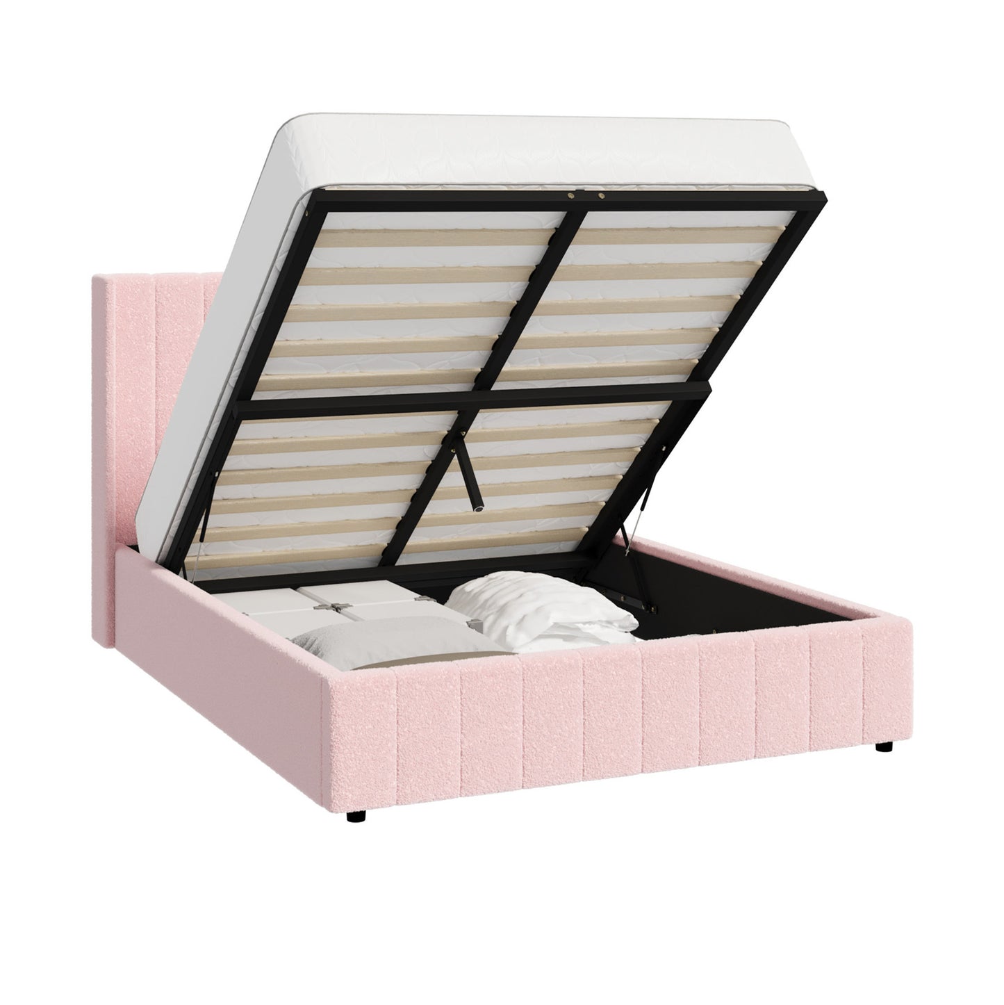 BF-B-BILY-D-SP-PK-ABC Living Fusion Pink Meier Boucle Gas Lift Storage Bed