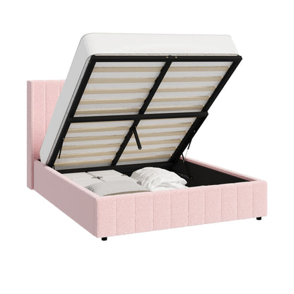 BF-B-BILY-D-SP-PK-ABC Living Fusion Pink Meier Boucle Gas Lift Storage Bed