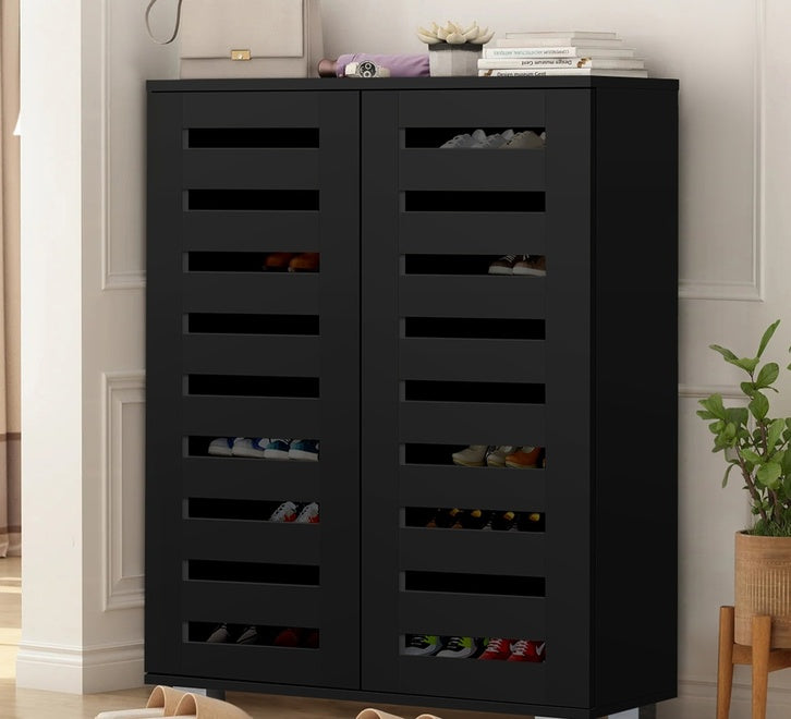SS-AND-D2-BK Basma 2 Door Black Shoe Cabinet Living Fusion Kendra 2 Door Shoe Cabinet