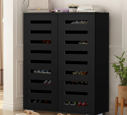 SS-AND-D2-BK Basma 2 Door Black Shoe Cabinet Living Fusion Kendra 2 Door Shoe Cabinet