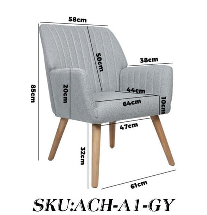 ACH-A1-GY Grey colour Oikiture Armchair Lounge Sofa Chair Fabric Accent Chairs Armchairs Couches