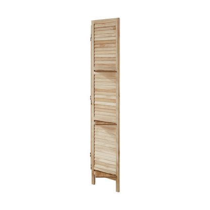RD-SHELF-4P-WD Oikiture 4 Panel Room Divider Privacy Screen With Shelves Timber Wooden Natural