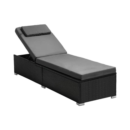 SL-BAROS-CH-BK Sun Lounge Wicker Lounger Patio Furniture Outdoor Setting Day Bed