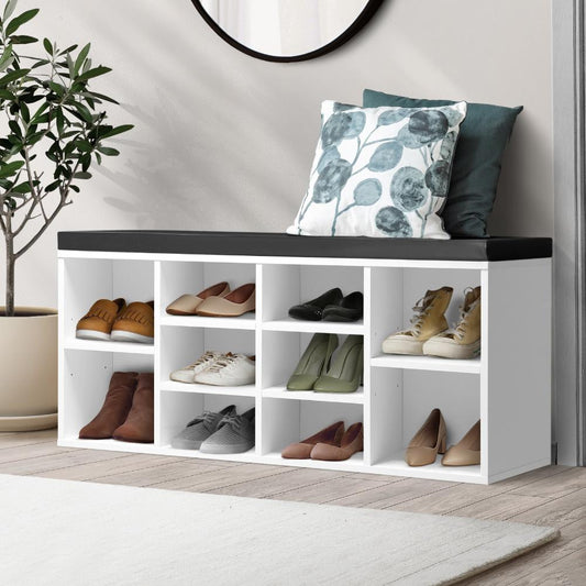 SS-BN-A38-104-WHBK Shoe Cabinet Bench Shoe Storage Rack PU Padded Seat Organiser Cupboard