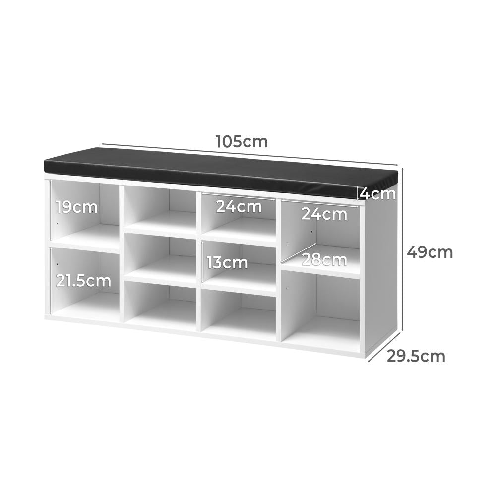 SS-BN-A38-104-WHBK Shoe Cabinet Bench Shoe Storage Rack PU Padded Seat Organiser Cupboard