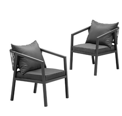 OPS-ACCOR-CH-GY-2PC Livsip 2x Grey Outdoor Furniture Chairs Set Steel Frame Padded Seat Garden Patio Lounge