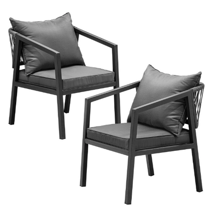 OPS-ACCOR-CH-GY-2PC Livsip 2x Grey Outdoor Furniture Chairs Set Steel Frame Padded Seat Garden Patio Lounge