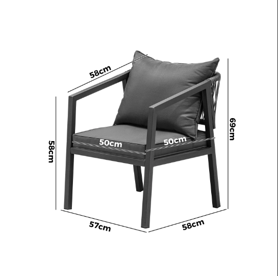 OPS-ACCOR-CH-GY-2PC Livsip 2x Grey Outdoor Furniture Chairs Set Steel Frame Padded Seat Garden Patio Lounge