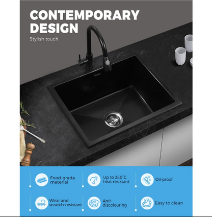GSK-5945-BK Welba Granite Sink Under/Top Mount Single Bowl