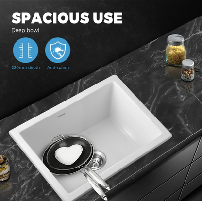 GSK-5945-WH White Stone Granite Kitchen Sink Bathroom Basin Sink Under/Top Mount Single Bowl