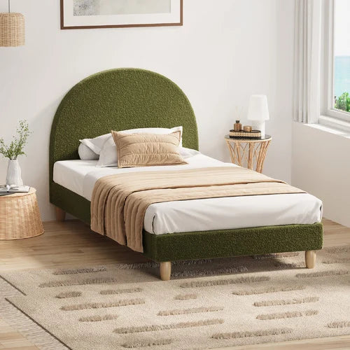 BF-B-MUNA-KS-SP-GN-AB Oikiture Bed Frame King Single Size Boucle Fabric Arched Beds Platform