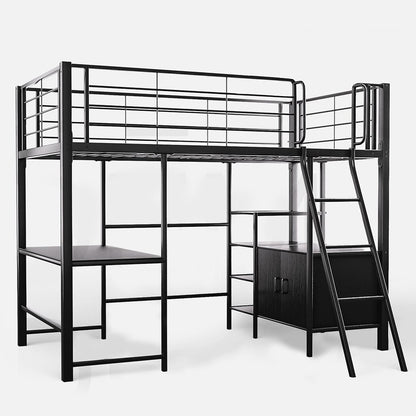 BEDSBBKSL6GA-1 Gaming Loft Bed with Desk and Storage Cabinet, Steel Metal Frame, Matte Dark Grey