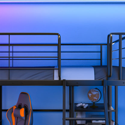 BEDSBBKSL6GA-1 Gaming Loft Bed with Desk and Storage Cabinet, Steel Metal Frame, Matte Dark Grey