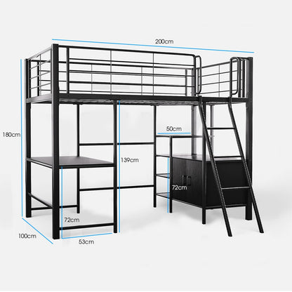 BEDSBBKSL6GA-1 Gaming Loft Bed with Desk and Storage Cabinet, Steel Metal Frame, Matte Dark Grey