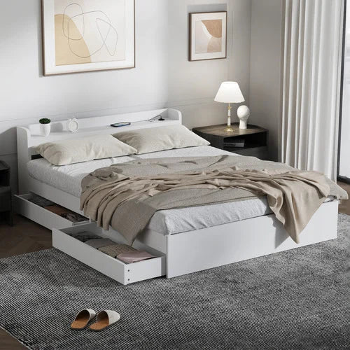 BF-MEXI-D-WH-ABC Double Size White Cassandra Bed with USB Port & Drawers