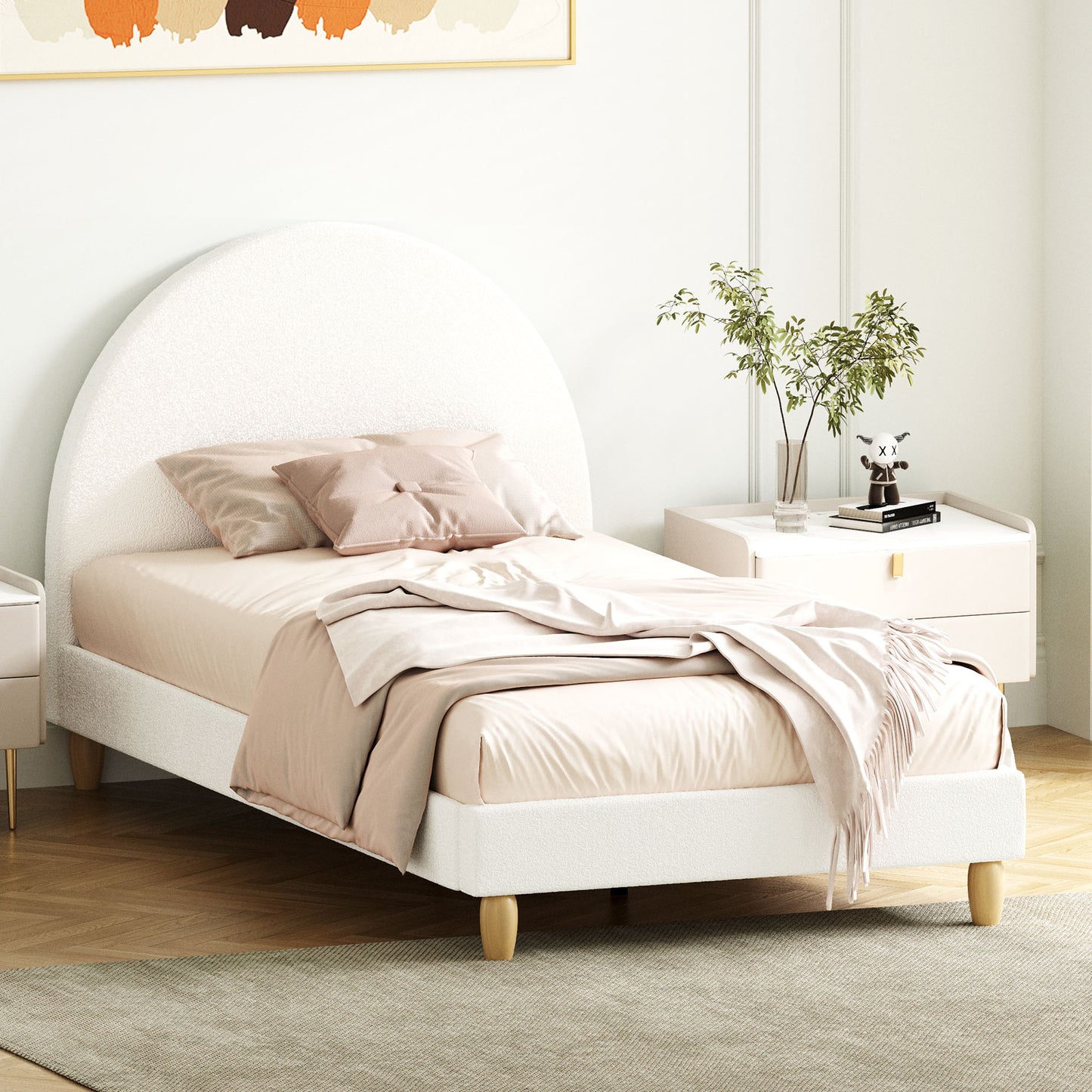 BF-B-MUNA-S-SP-WH-AB White Seraphine Boucle Bed