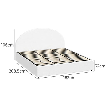 BF-B-JENA-KS-WH-ABC KING SINGLE White Seraphine Boucle Gas Lift Bed