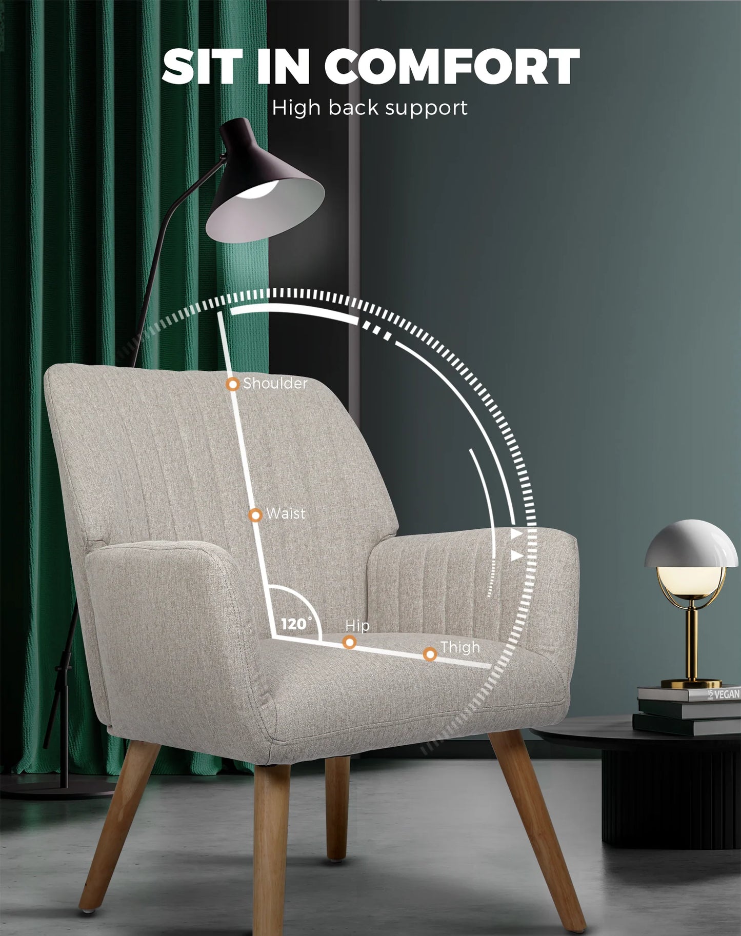 ACH-A1-BG Oikiture Armchair Fabric Couches Beige