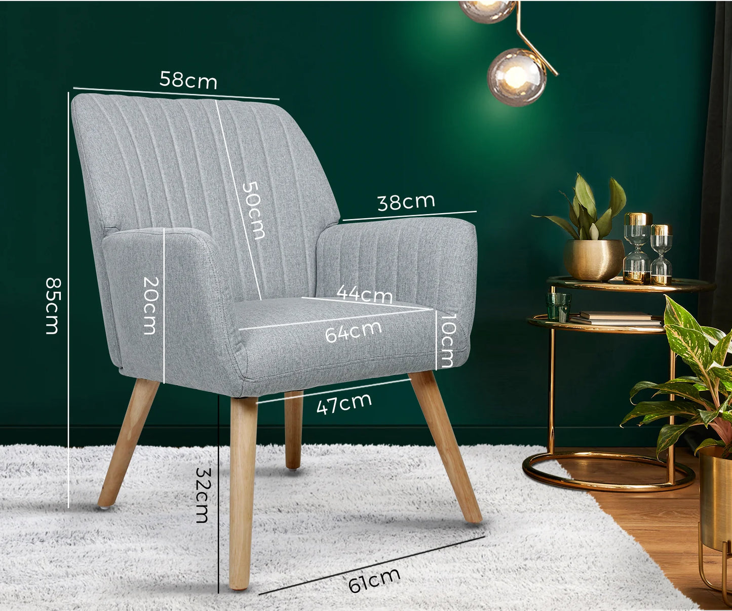 ACH-A1-GY Grey colour Oikiture Armchair Lounge Sofa Chair Fabric Accent Chairs Armchairs Couches