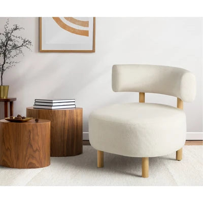ACH-A12-BG Oikiture Wooden Armchair Lounge Chair Linen Fabric Accent Armchairs Beige