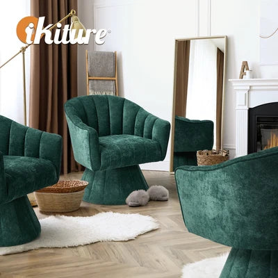 ACH-A14-GN Oikiture Swivel Armchair Linen Fabric Lounge Chair Accent Chair Green