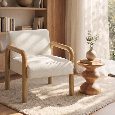 ACH-A15-WDBG Oikiture Armchair Fabric Accent Chair Lounge Sofa Beige Timber Look Legs