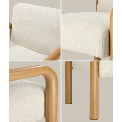 ACH-A15-WDBG Oikiture Armchair Fabric Accent Chair Lounge Sofa Beige Timber Look Legs