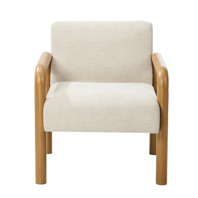 ACH-A15-WDBG Oikiture Armchair Fabric Accent Chair Lounge Sofa Beige Timber Look Legs