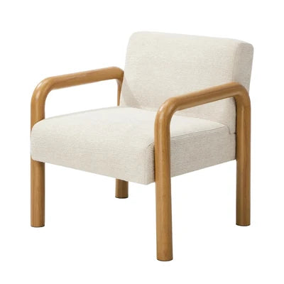 ACH-A15-WDBG Oikiture Armchair Fabric Accent Chair Lounge Sofa Beige Timber Look Legs