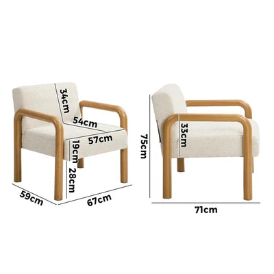 ACH-A15-WDBG Oikiture Armchair Fabric Accent Chair Lounge Sofa Beige Timber Look Legs