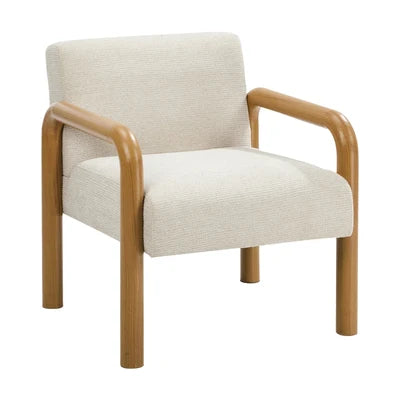 ACH-A15-WDBG Oikiture Armchair Fabric Accent Chair Lounge Sofa Beige Timber Look Legs
