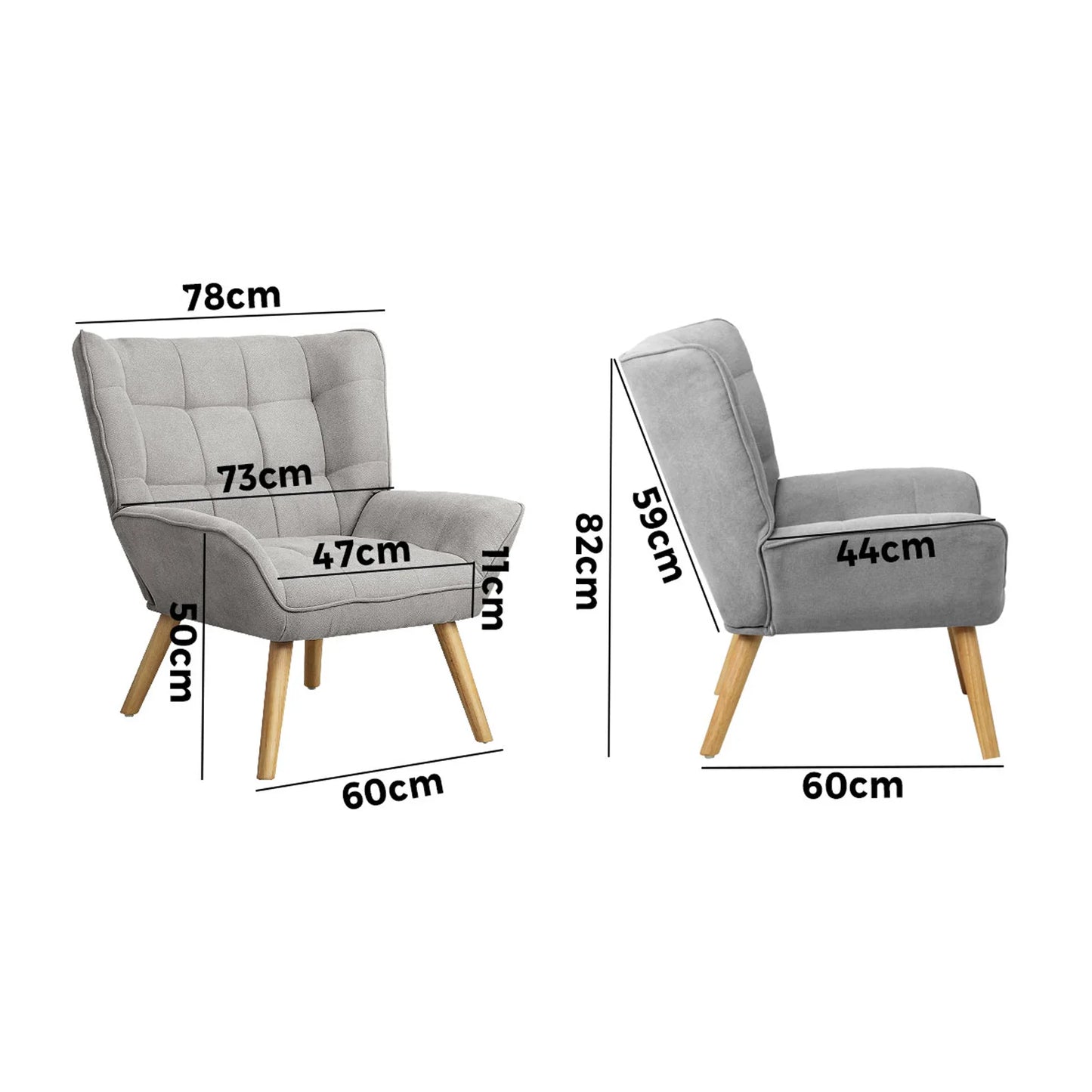 Oikiture Armchair Fabric Upholstered Tub Chair Grey