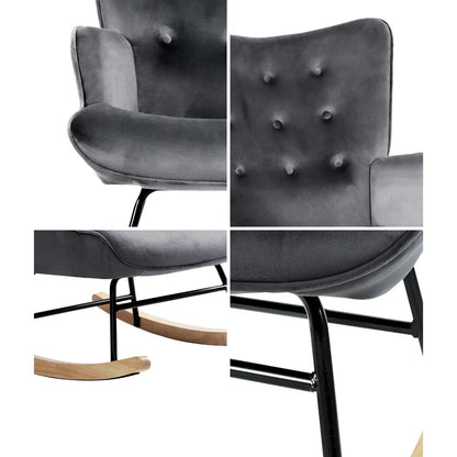 ACH-A4-GY Oikiture Rocking Chair Nursing Armchair Velvet Accent Chairs Upholstered Grey