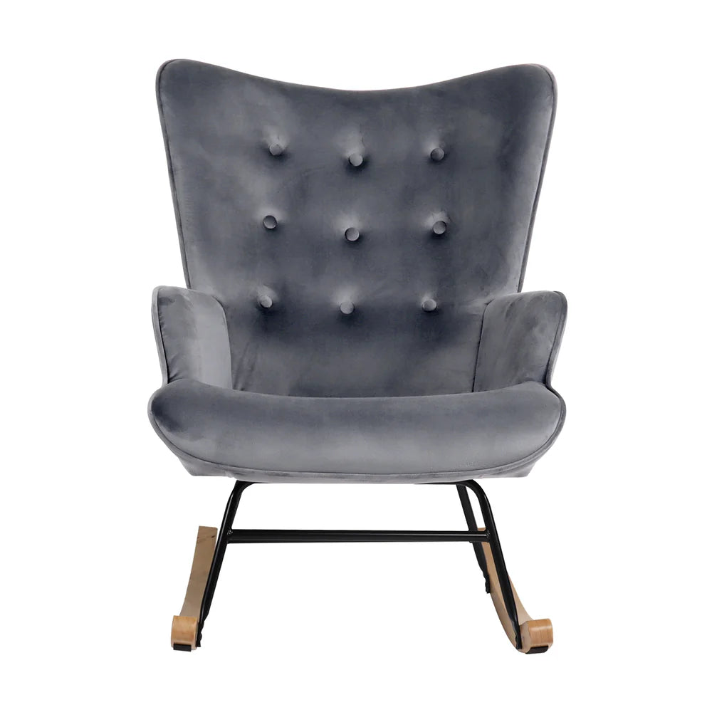 ACH-A4-GY Oikiture Rocking Chair Nursing Armchair Velvet Accent Chairs Upholstered Grey