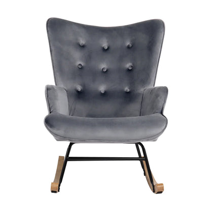 ACH-A4-GY Oikiture Rocking Chair Nursing Armchair Velvet Accent Chairs Upholstered Grey