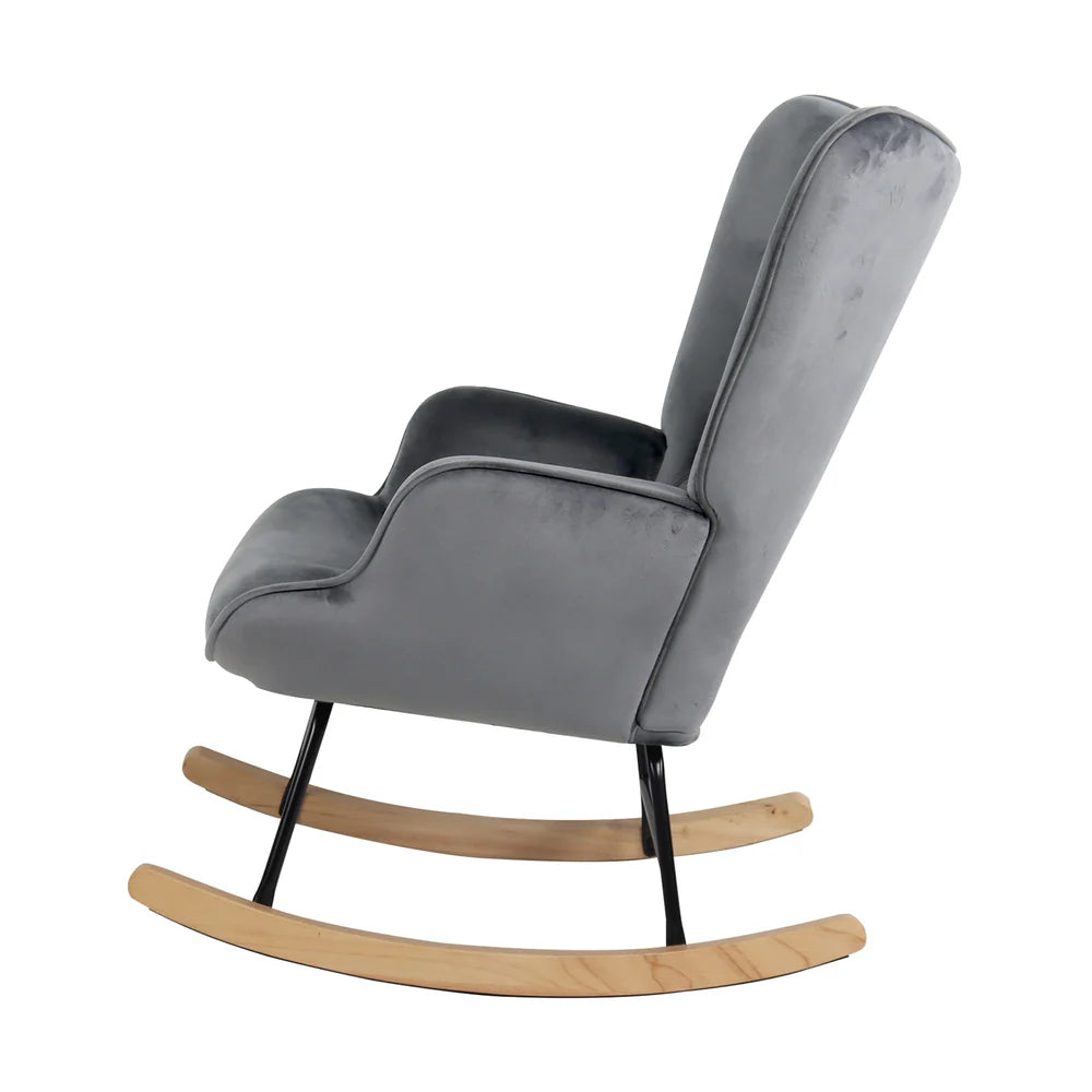 ACH-A4-GY Oikiture Rocking Chair Nursing Armchair Velvet Accent Chairs Upholstered Grey