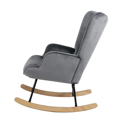 ACH-A4-GY Oikiture Rocking Chair Nursing Armchair Velvet Accent Chairs Upholstered Grey