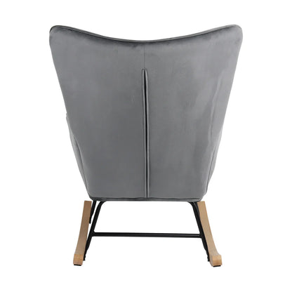 ACH-A4-GY Oikiture Rocking Chair Nursing Armchair Velvet Accent Chairs Upholstered Grey