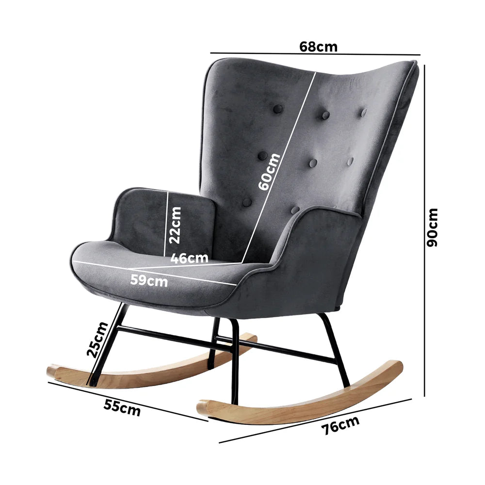 ACH-A4-GY Oikiture Rocking Chair Nursing Armchair Velvet Accent Chairs Upholstered Grey