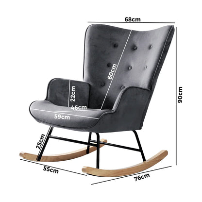 ACH-A4-GY Oikiture Rocking Chair Nursing Armchair Velvet Accent Chairs Upholstered Grey