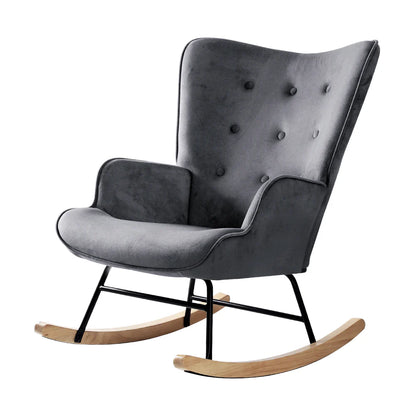 ACH-A4-GY Oikiture Rocking Chair Nursing Armchair Velvet Accent Chairs Upholstered Grey